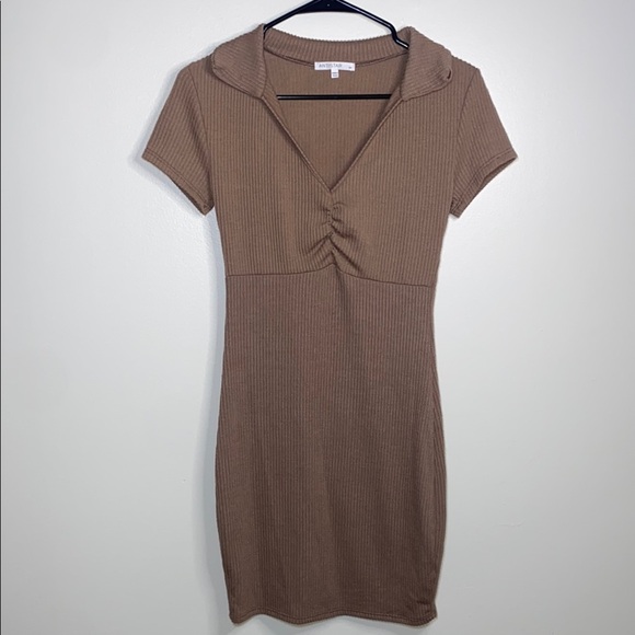 antistar Dresses & Skirts - Elegant Brown Ribbed Mini Dress